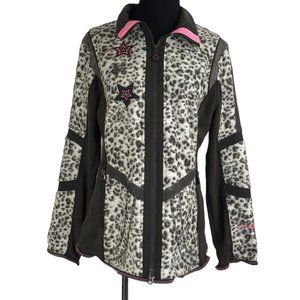 Sportalm Jacket Womens Size 40 Fleece Embellished Leopard Stars Brown Pink